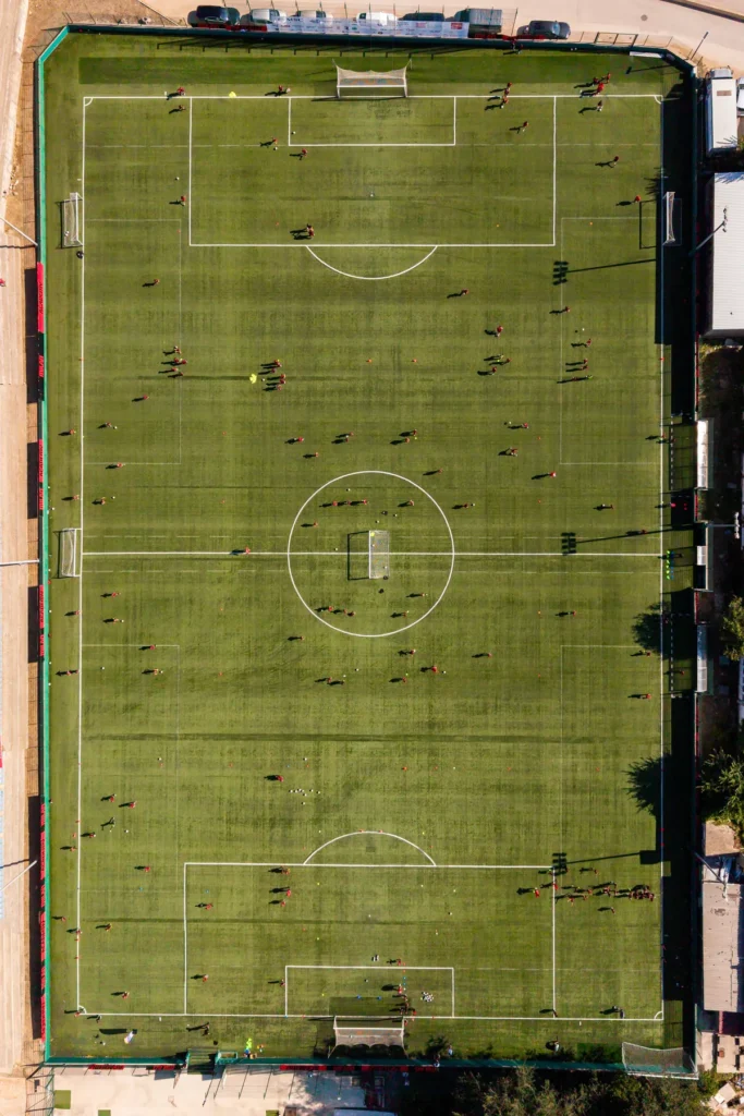 Top-down aerial view of the football pitch
